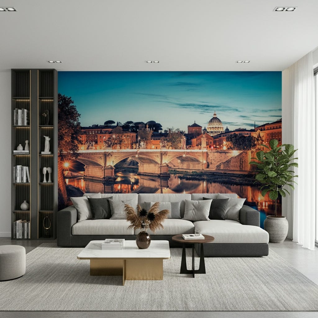 Italian river glow Rome Reflections peel stick wallpaper.
