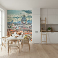 Eternal City View wall mural provides atmospheric Italian vista for rooms.