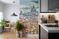 Scenic Eternal City View wallpaper mural capturing sunset over Italian masonry.
