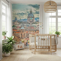 Panoramic Eternal City View wall mural with terracotta houses and churches.