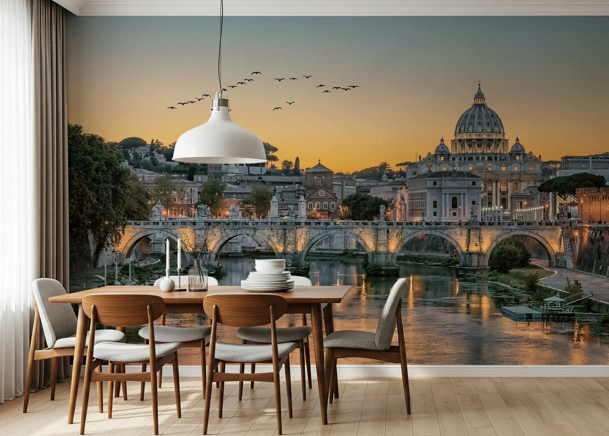 Large scale Rome's Golden Hour Wall Mural used in a contemporary dining room.