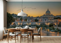 Large scale Rome's Golden Hour Wall Mural used in a contemporary dining room.