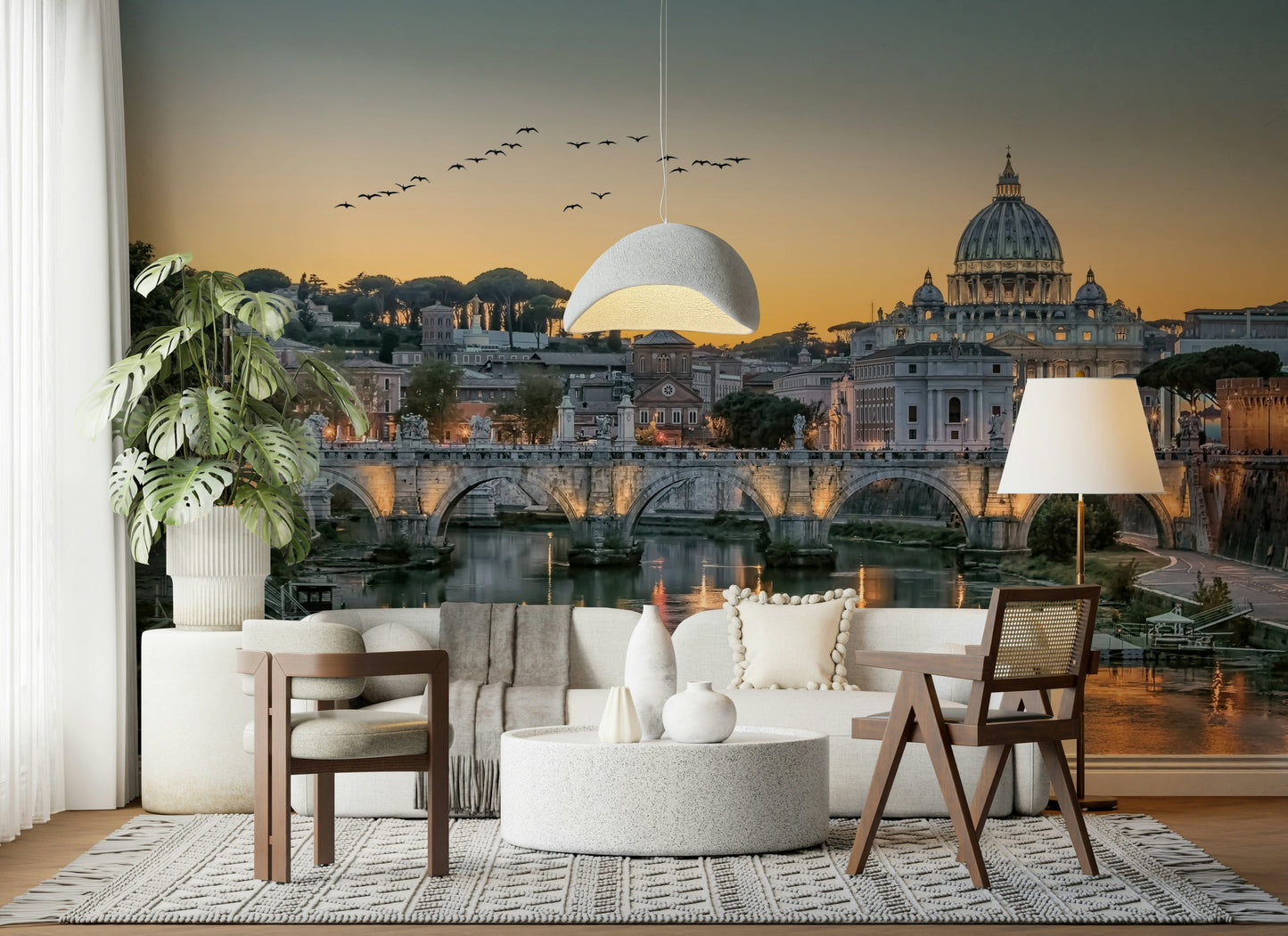 Rome's Golden Hour Wall Mural installed in a cozy reading nook.