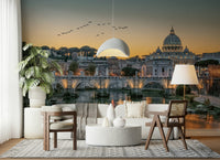 Rome's Golden Hour Wall Mural installed in a cozy reading nook.