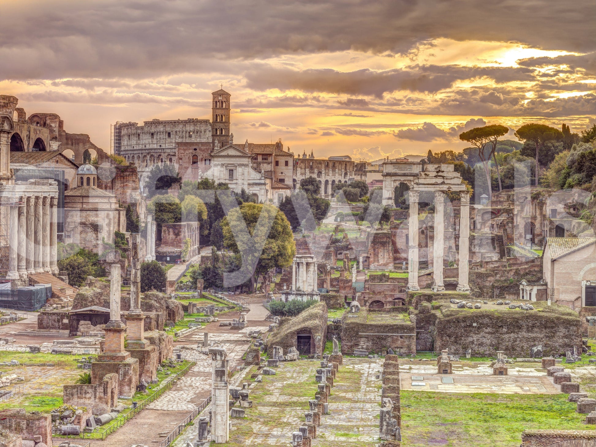 Historic Roman columns wall mural for modern lounge feature wall