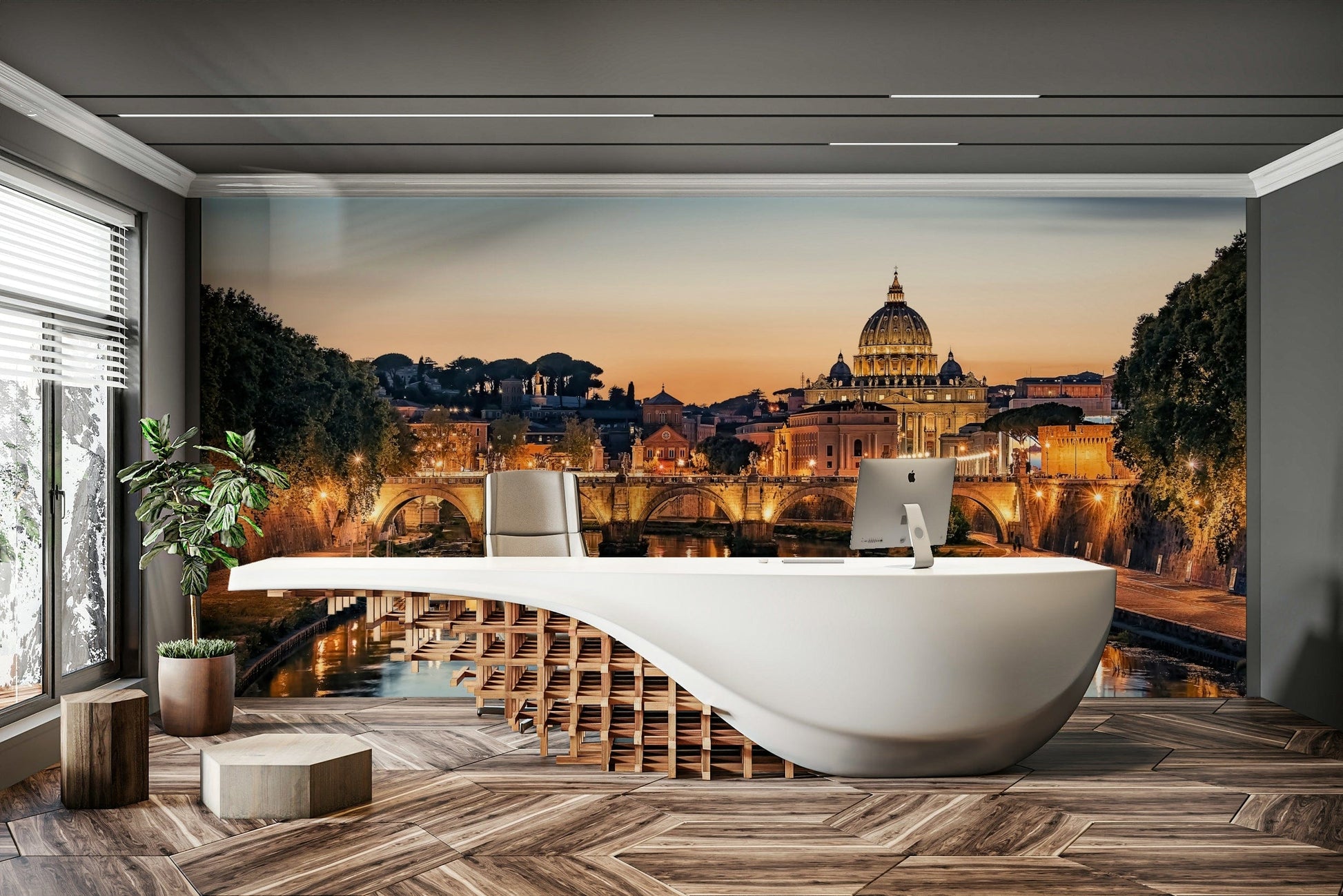 A serene panoramic city wall mural for your decor.

