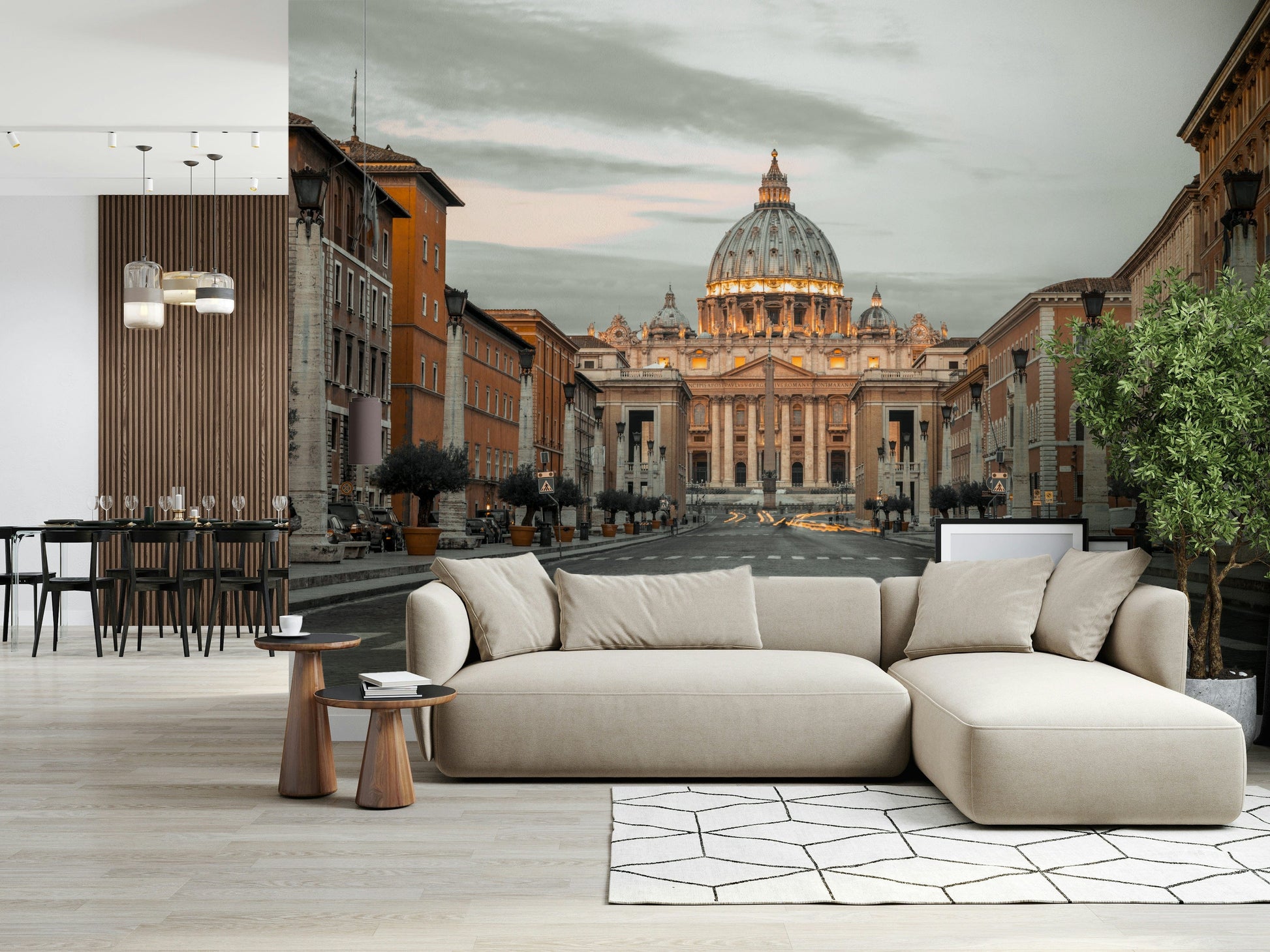 Eternal City Vista historic Vatican city view peel and stick wallpaper.