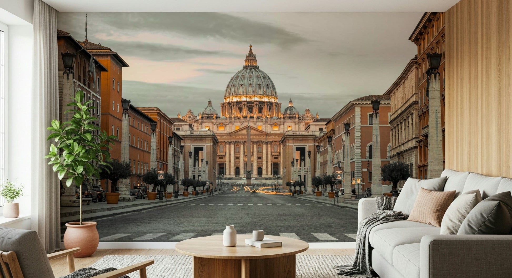 Dusk lighting St Peters Basilica Eternal City Vista wallpaper mural.