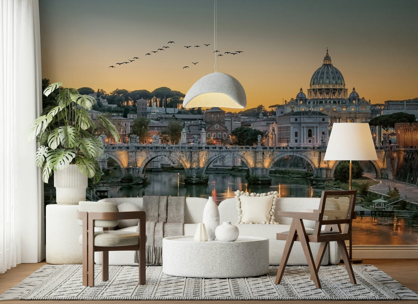 Rome's Golden Hour Wall Mural installed in a cozy reading nook.