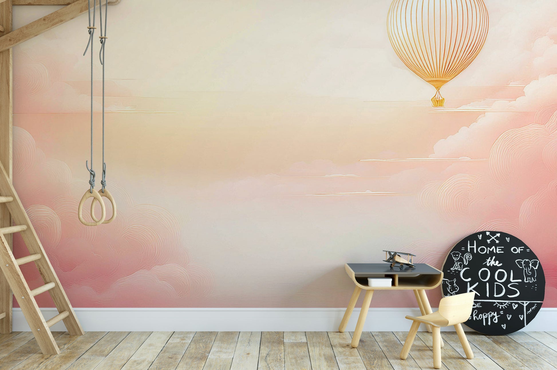 Rose Blush Sky Wall Mural on a home office feature wall for a calm workspace.