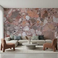 Smooth Rose Blush Terrazzo Tile wallpaper texture large small stone fragments design.