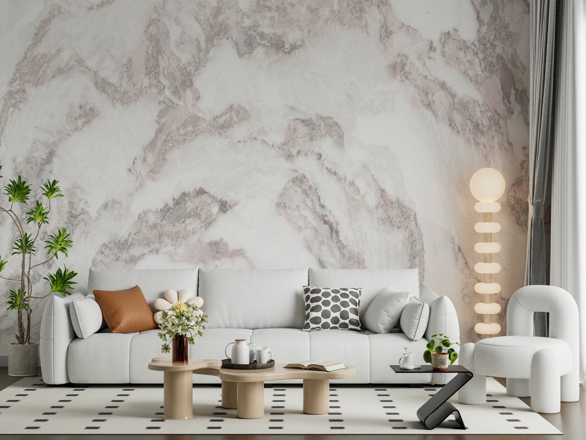 Decorative marble wallpaper mural combining rose quartz tones and subtle texture for sophisticated interiors.