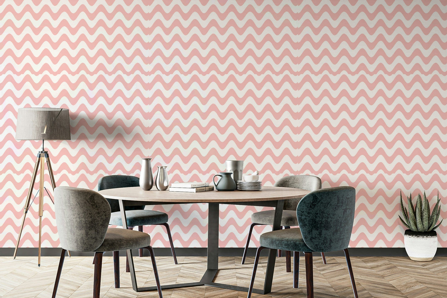 The design features a repeating pattern of soft, undulating wave shapes.

