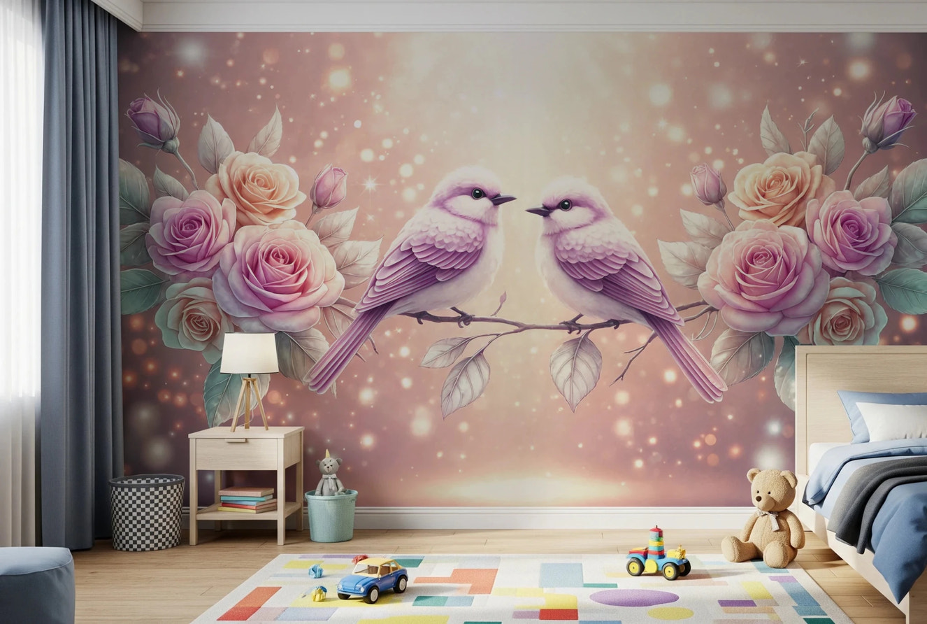 Rose & Songbirds Wall Mural