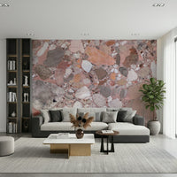 Stunning Rose Blush Terrazzo Tile mural capturing detailed complex material structure.