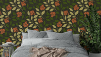 A warm and earthy floral wallpaper pattern.
