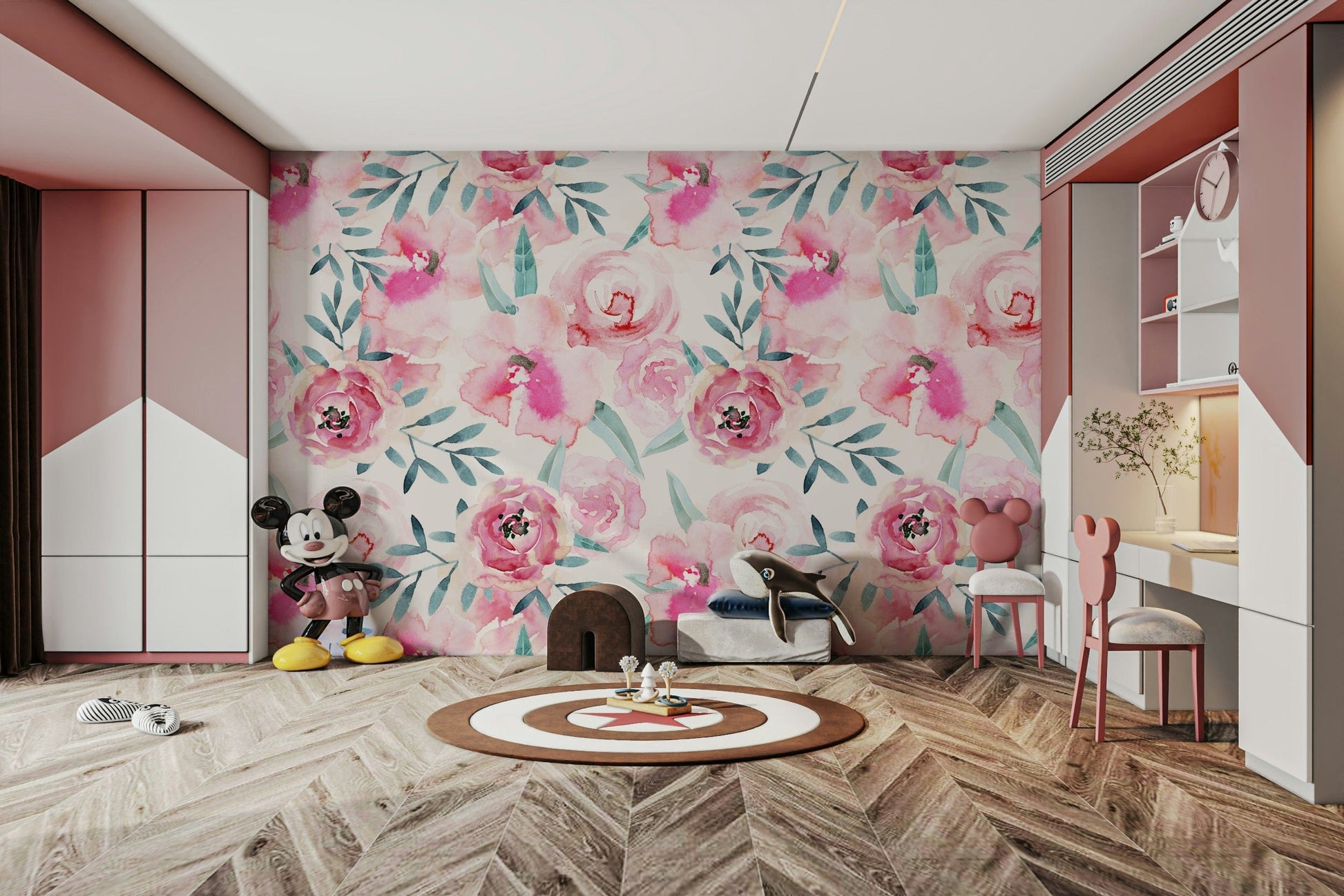 The wallpaper is perfect for a peaceful space.

