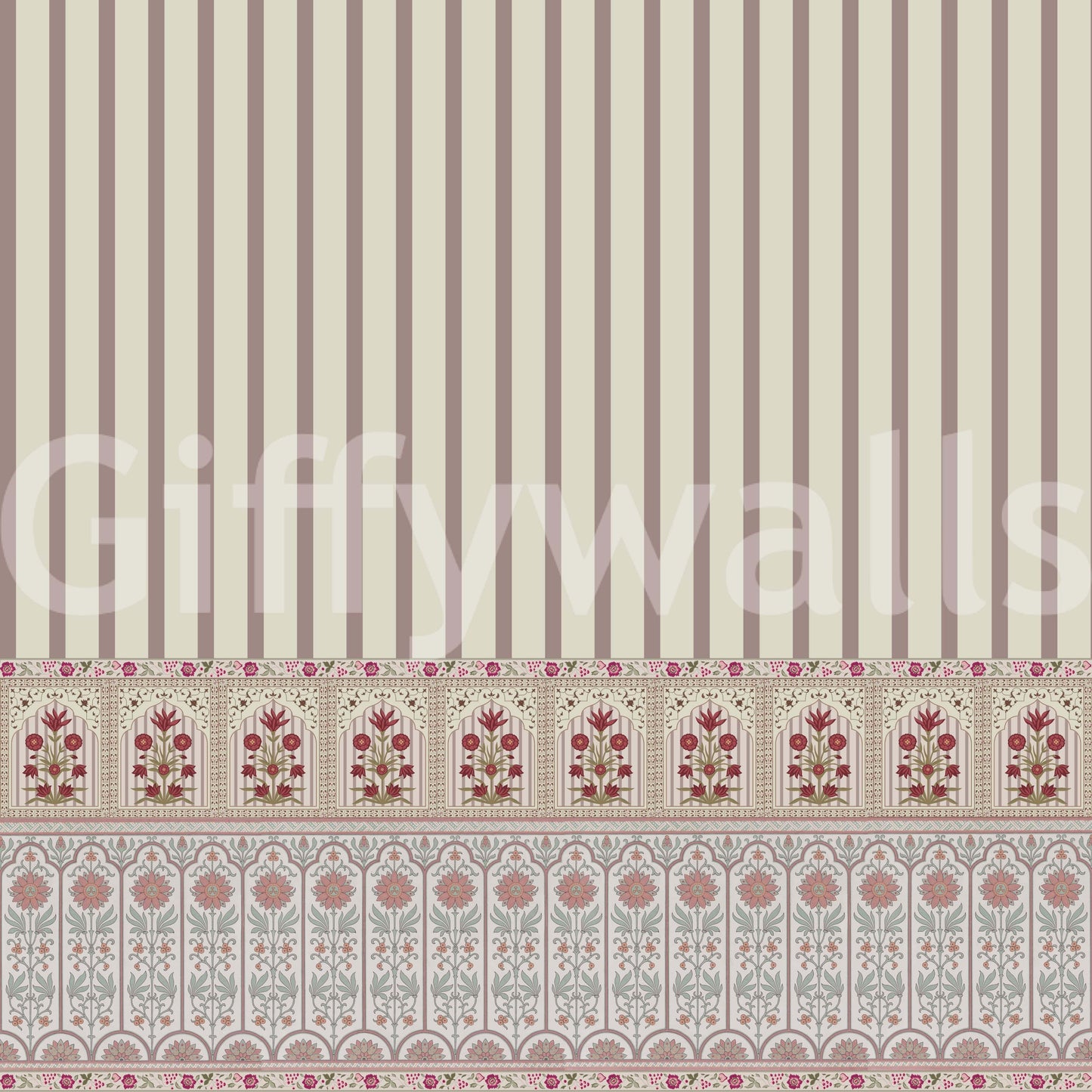 Premium matte finish mural with vintage-inspired floral columns.