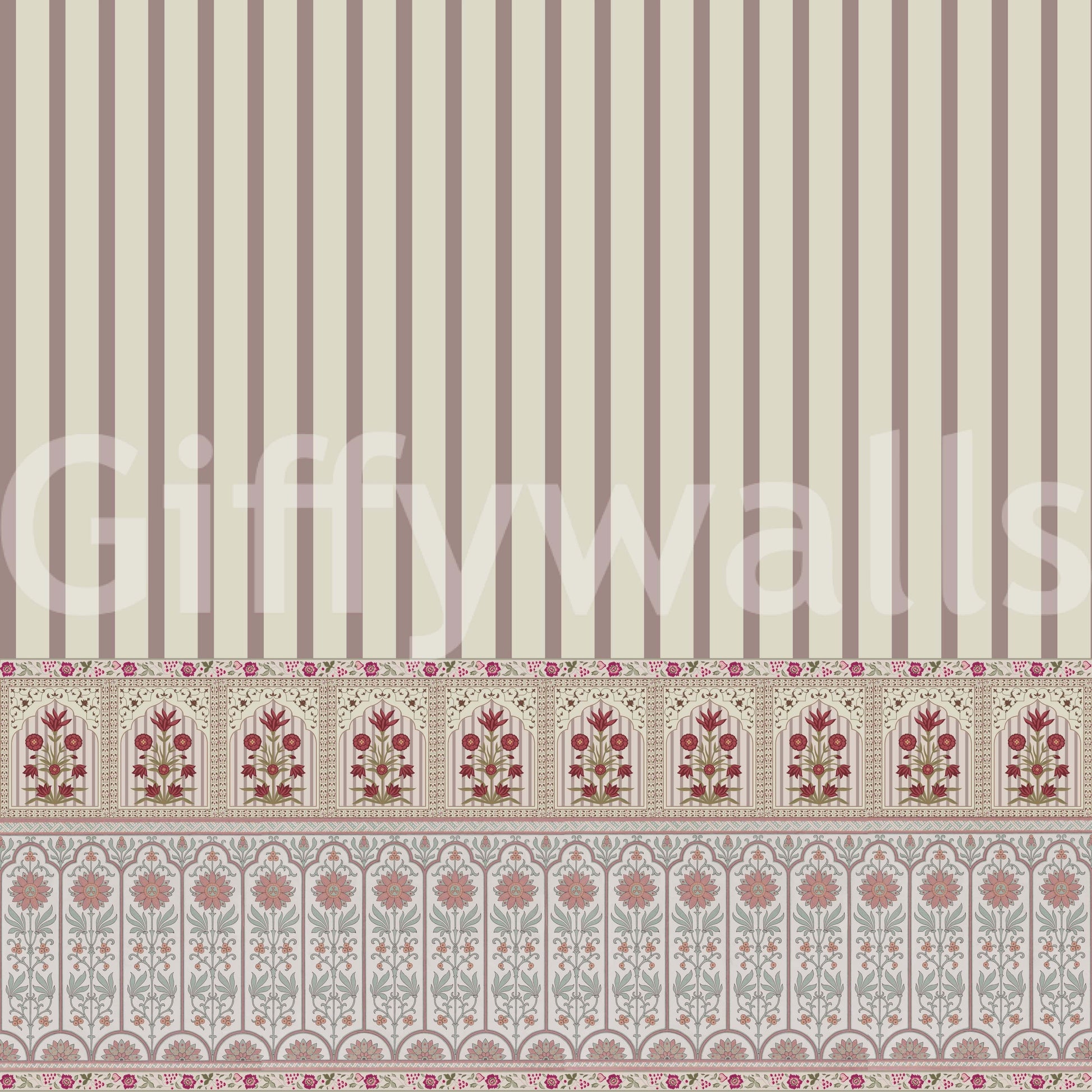 Premium matte finish mural with vintage-inspired floral columns.