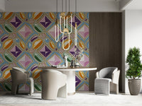 Pastel Pink Crystal Wall Mural – Modern design with abstract gemstone shapes in soft pink tones.