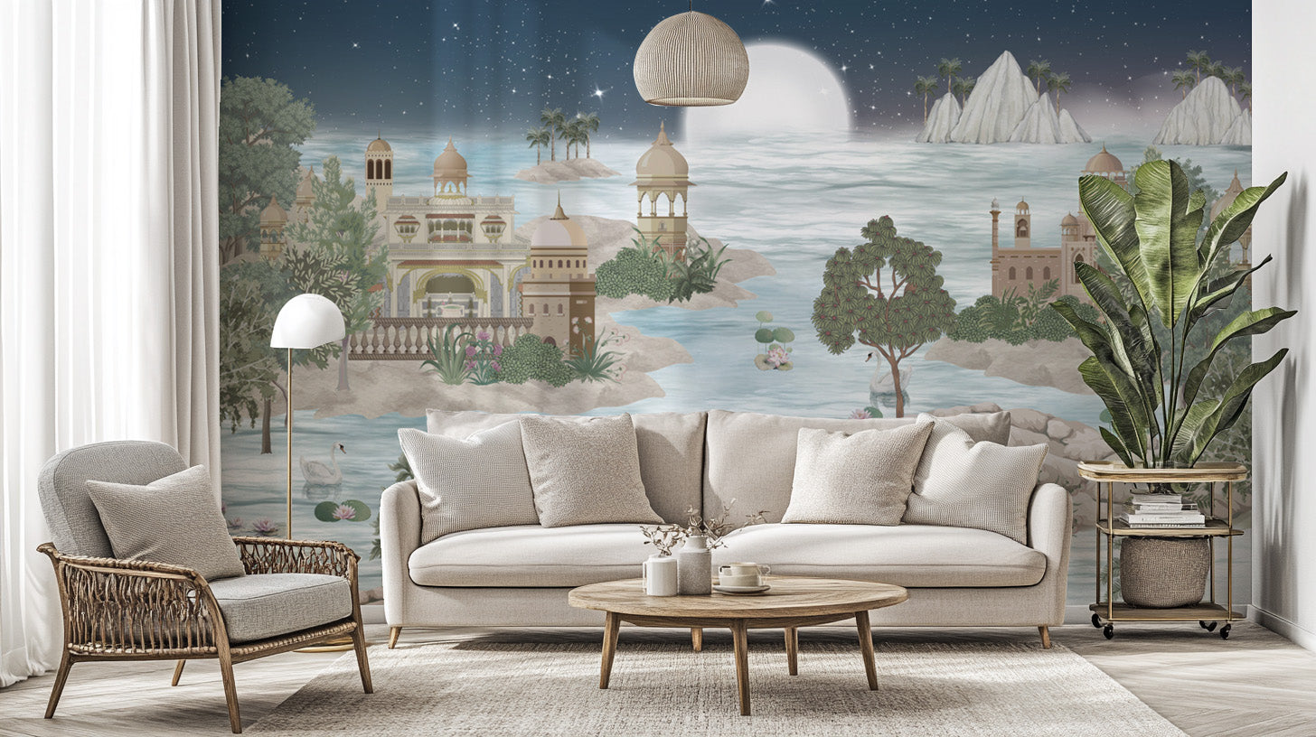 Fantasy night wallpaper mural with dreamy scenery
