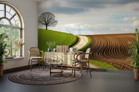 A high-angle view of the wall mural in a large space.