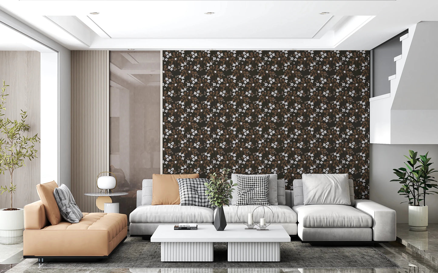 Rustic Bloom Small white oil painted flowers Wallpaper⁠