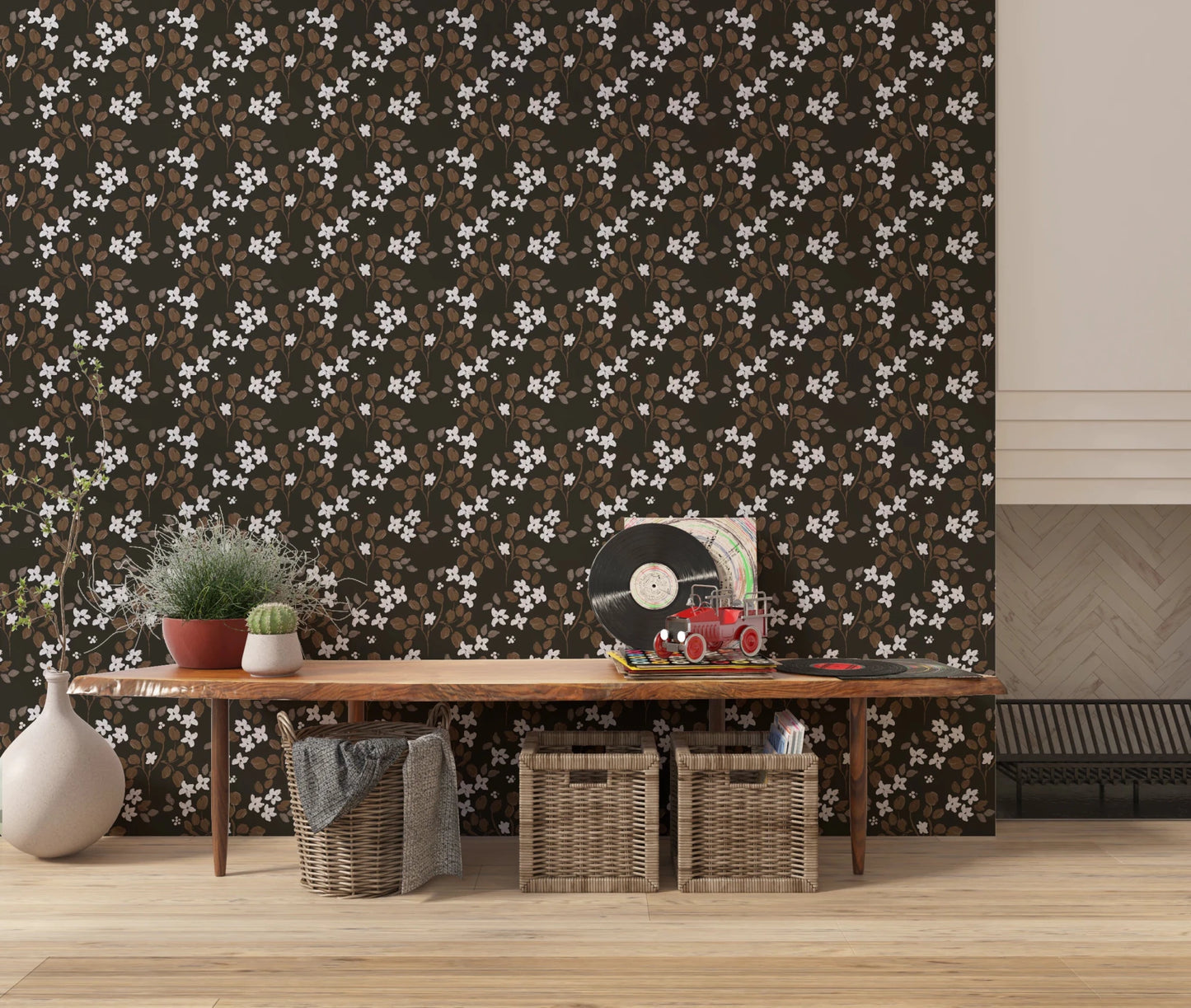 Rustic Bloom Small white oil painted flowers Wallpaper⁠