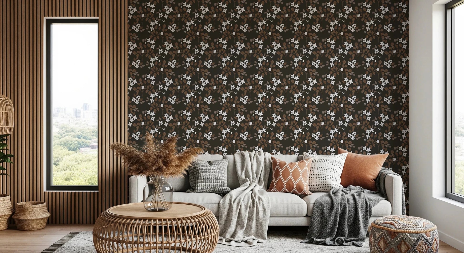 Rustic Bloom Small white oil painted flowers Wallpaper⁠
