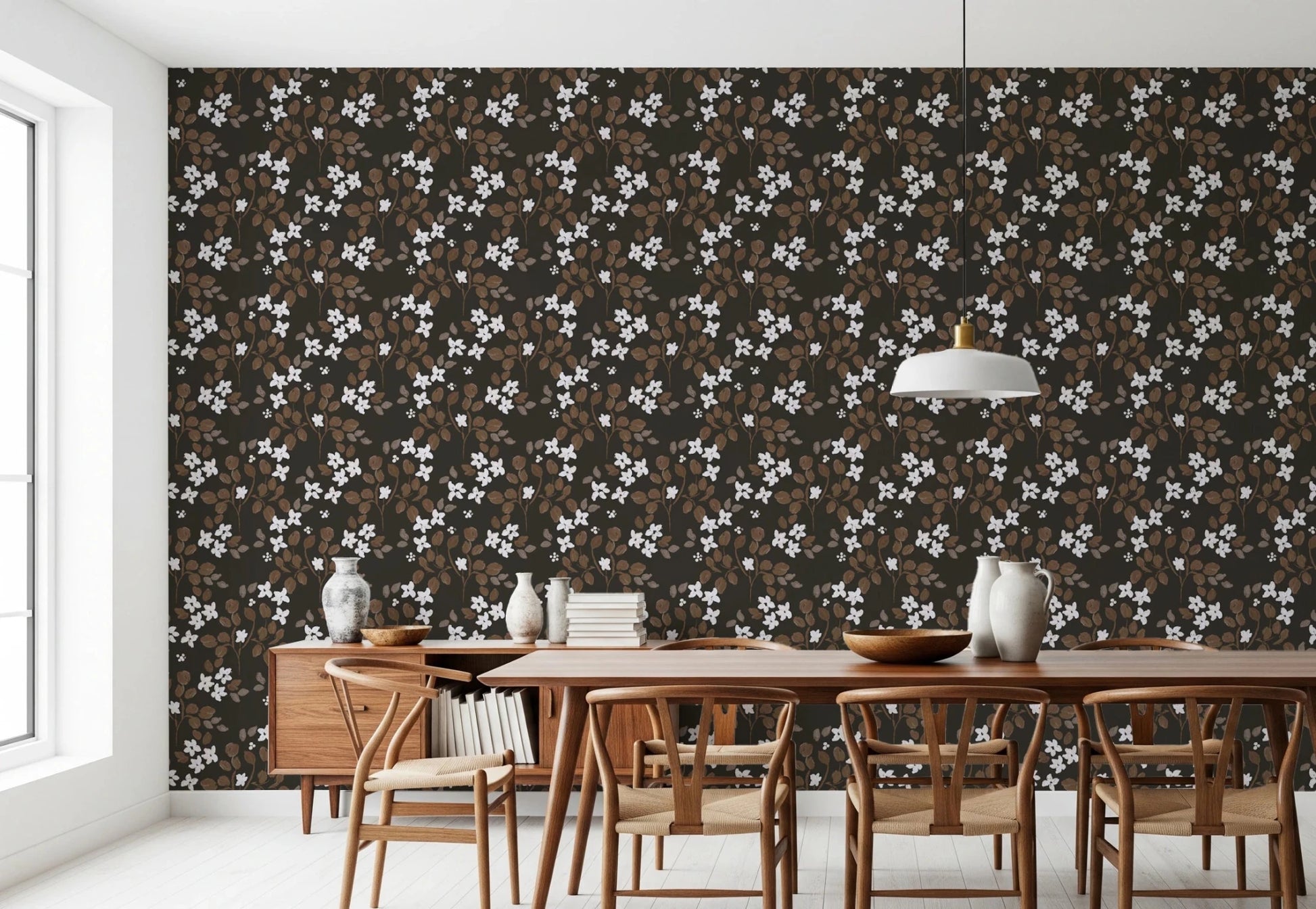 Rustic Bloom Small white oil painted flowers Wallpaper⁠