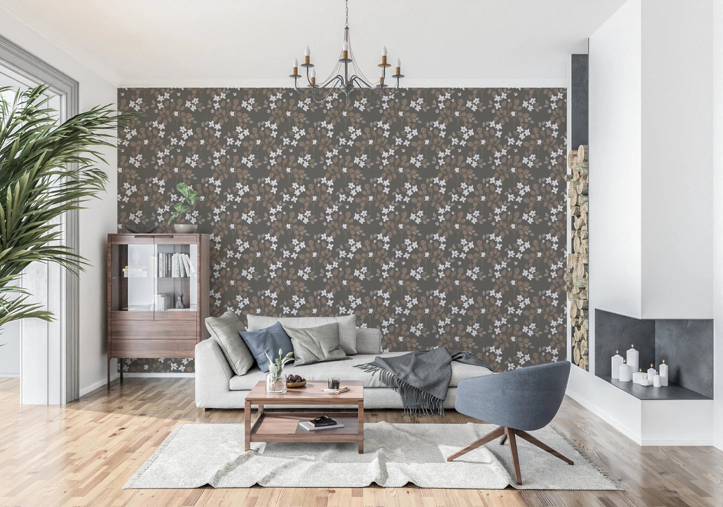 Rustic Bloom Small white oil painted flowers Wallpaper⁠