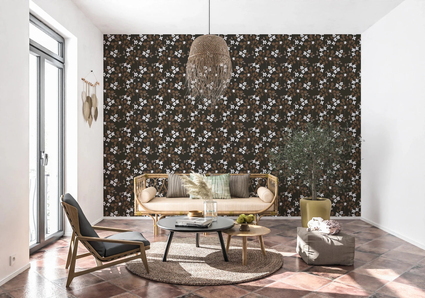 Rustic Bloom Small white oil painted flowers Wallpaper⁠
