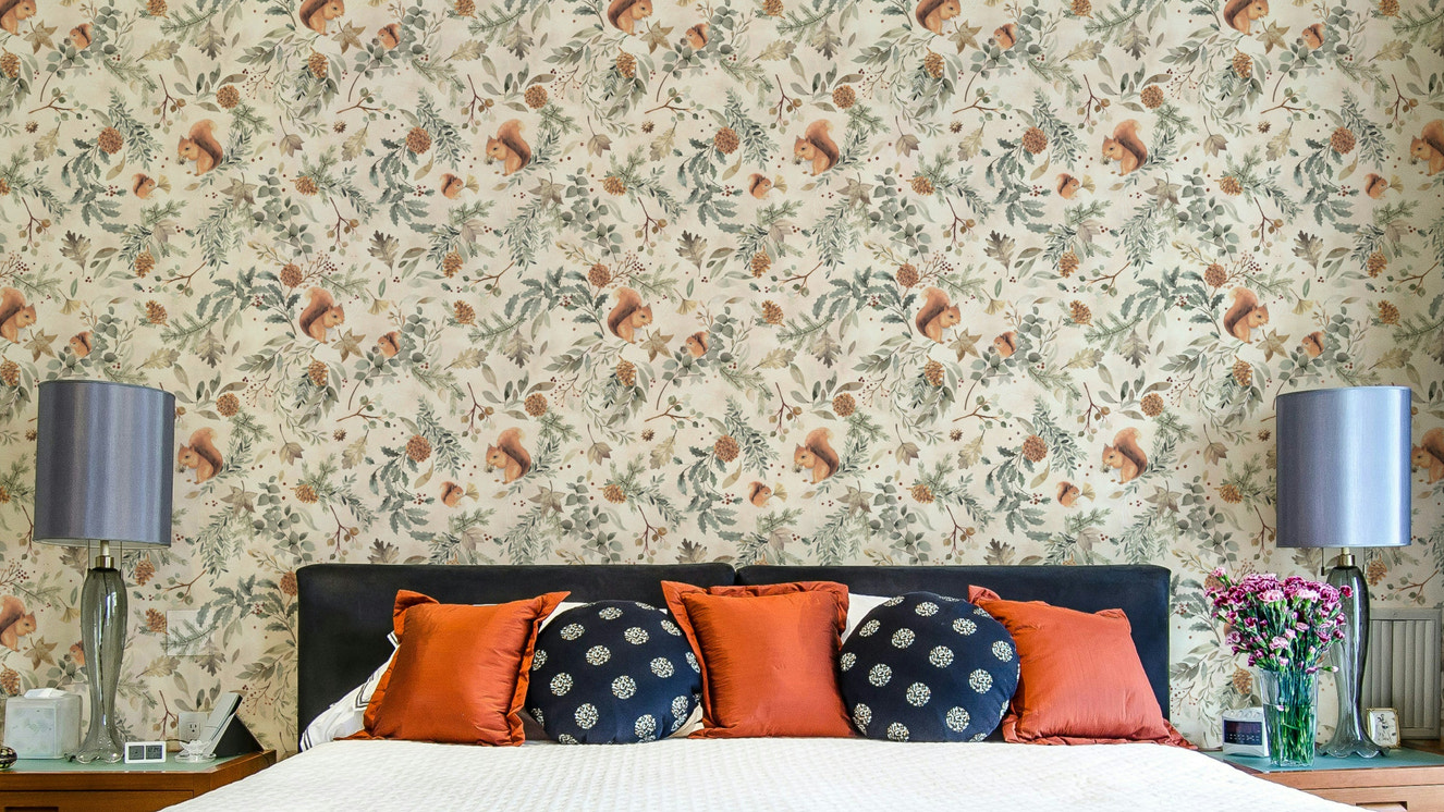 Rustic wallpaper with hand-drawn botanical leaves

