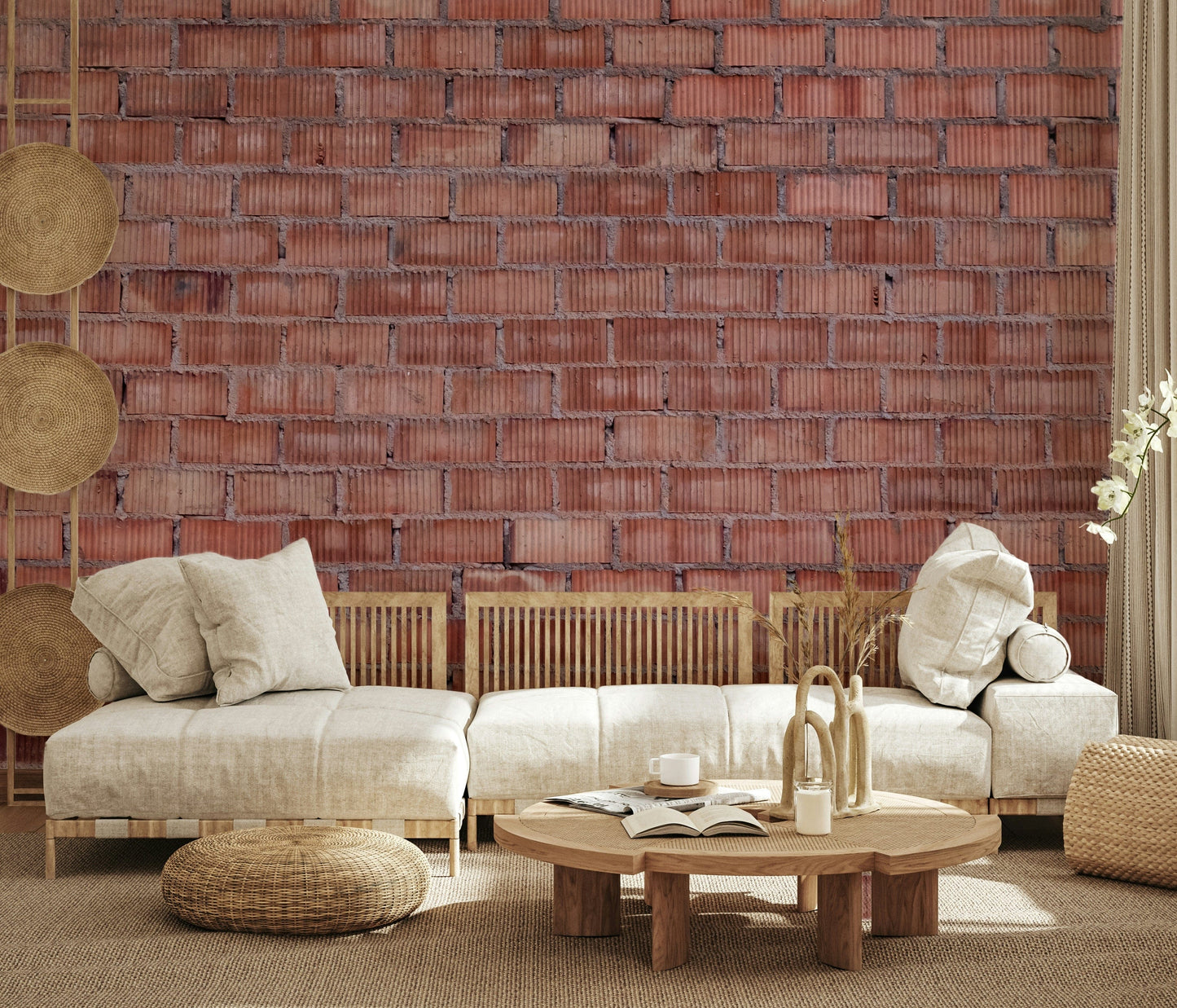 Warm-toned brick wall mural blending rustic textures and terracotta shades for elegant interiors.