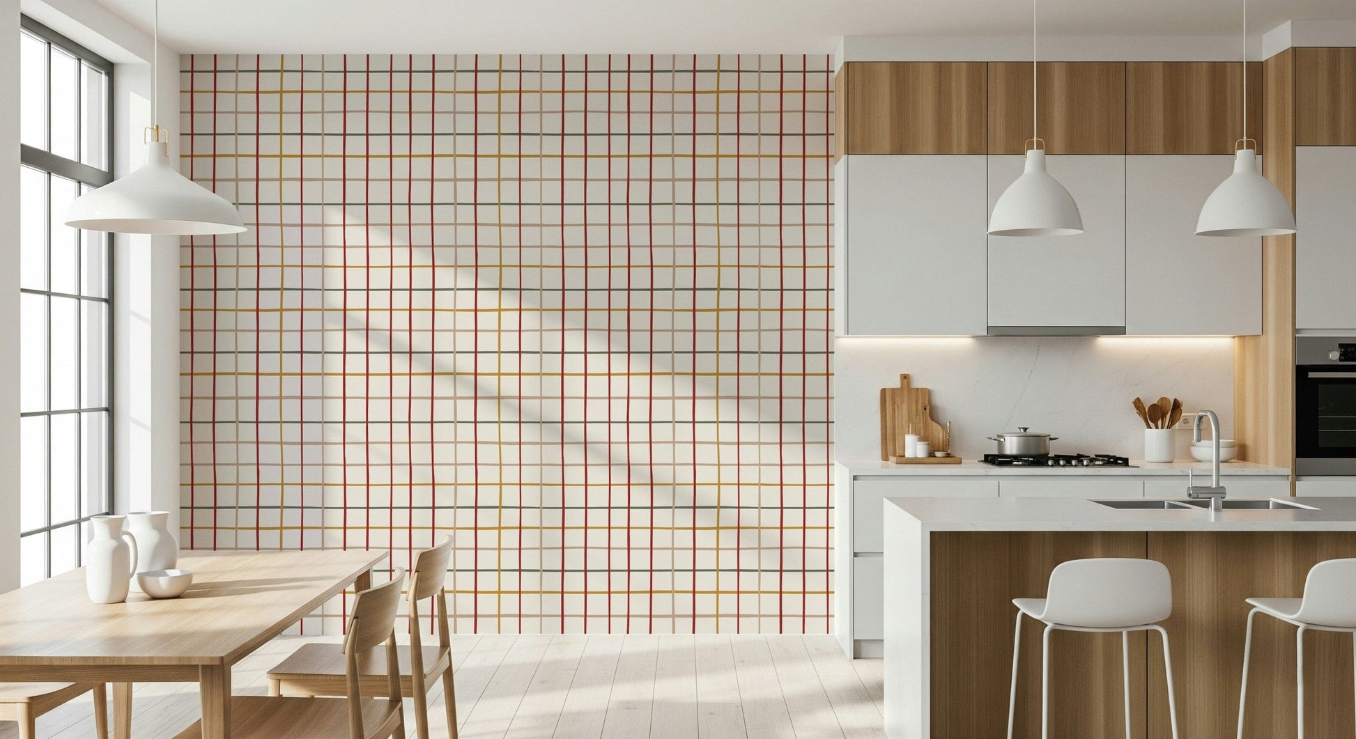 Soft warm-toned checkered wallpaper adding a snug, homely feel to any room.