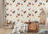 Beautiful Watercolor Chicken Coop wallpaper for walls décor.