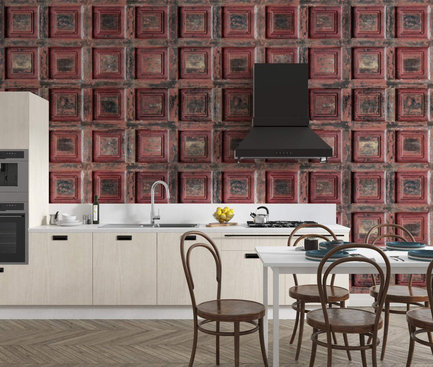 Red rustic wood wallpaper for modern and vintage spaces
