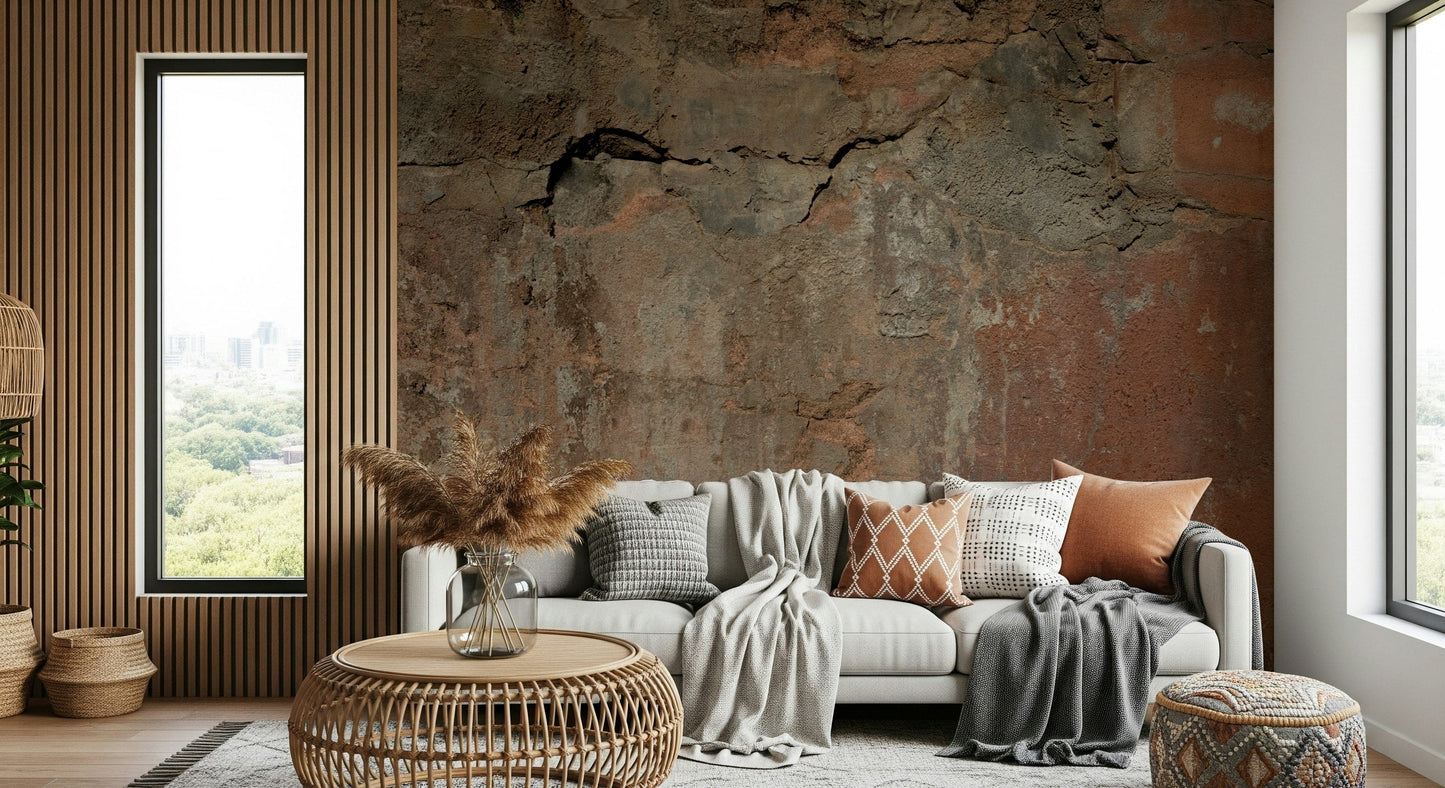 Earth-toned wall mural inspired by natural clay, stone, and soil textures for rustic interior design.