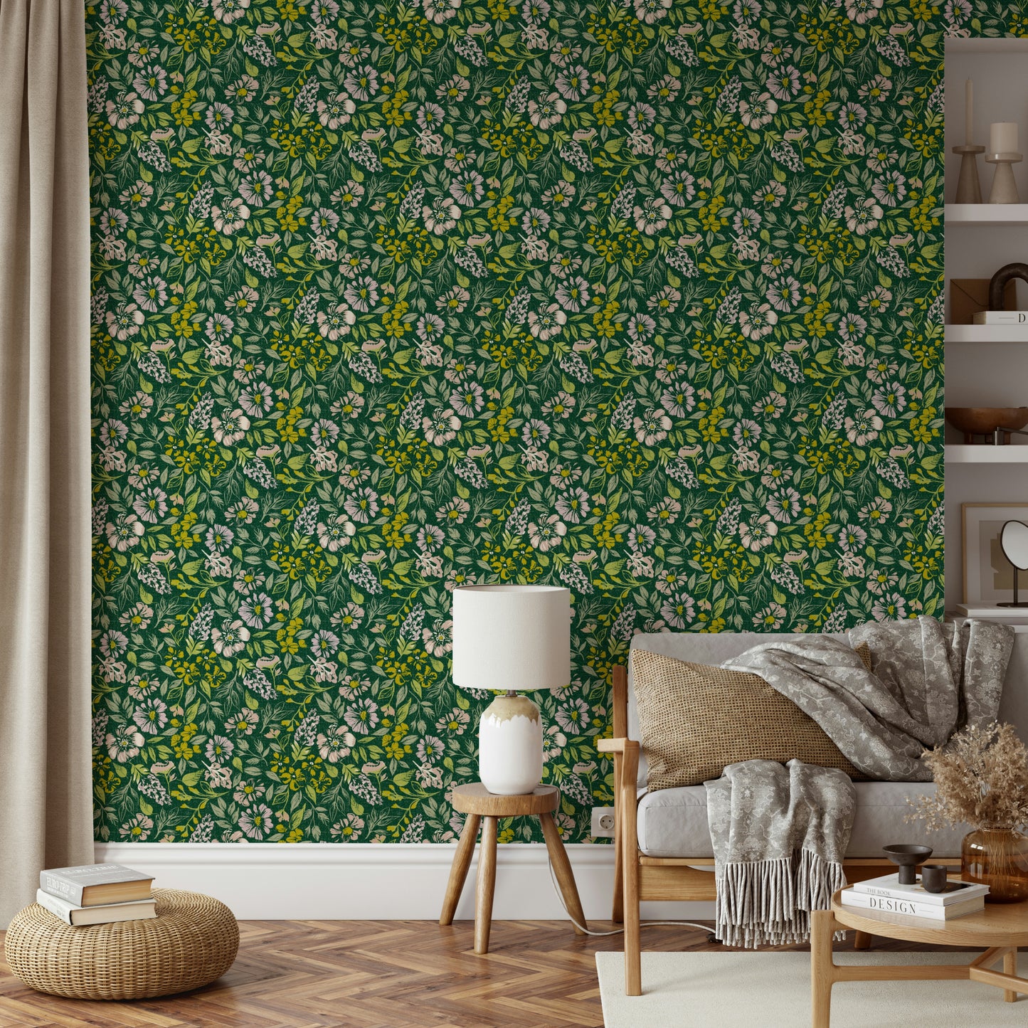 Classic floral mural wallpaper look

