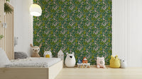 Green floral wall mural pattern

