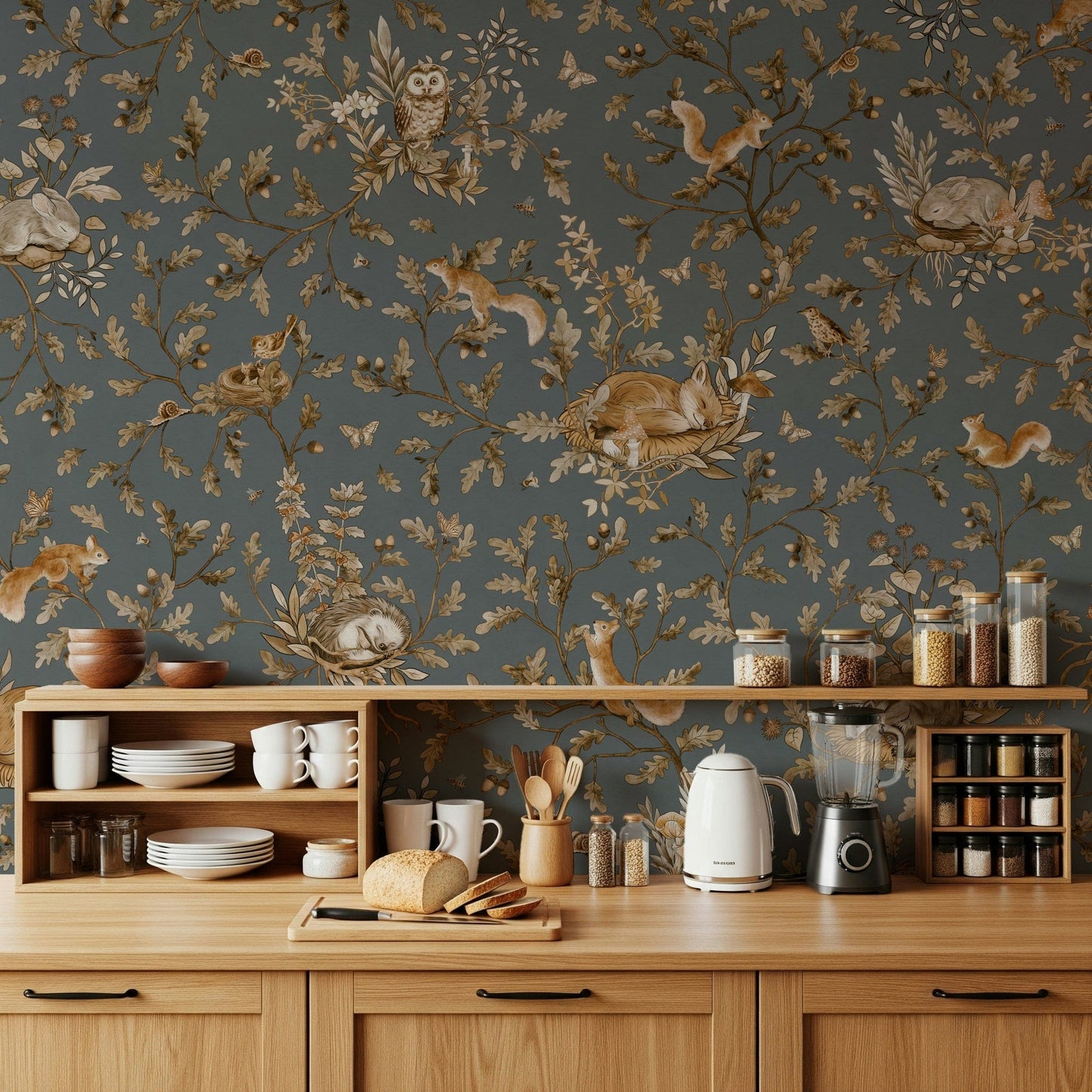 Fresque murale motif forêt rustique