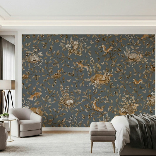 Fresque murale motif forêt rustique
