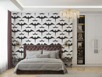 Minimalist bird-themed wallpaper in rustic white tones

