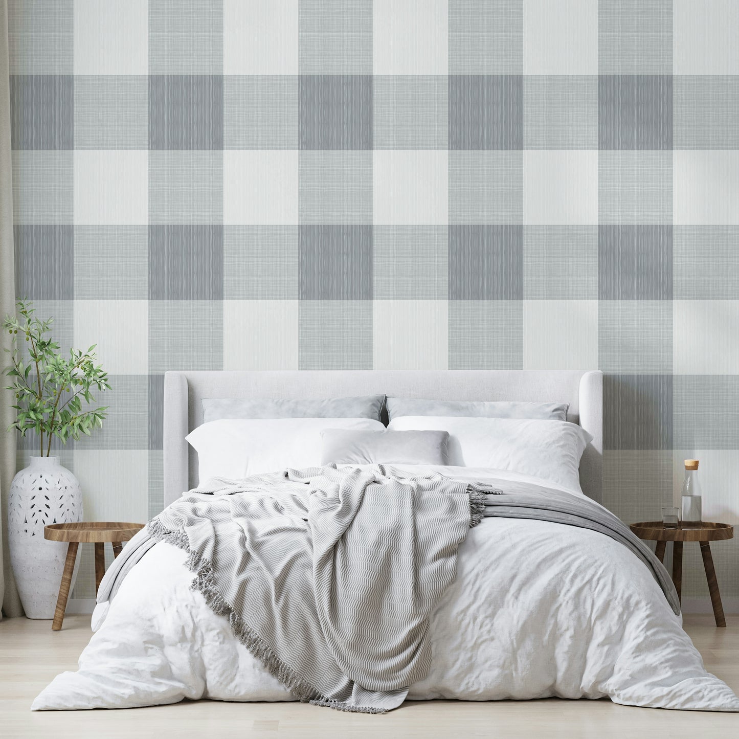 Rustic gray plaid wallpaper for cozy rooms

