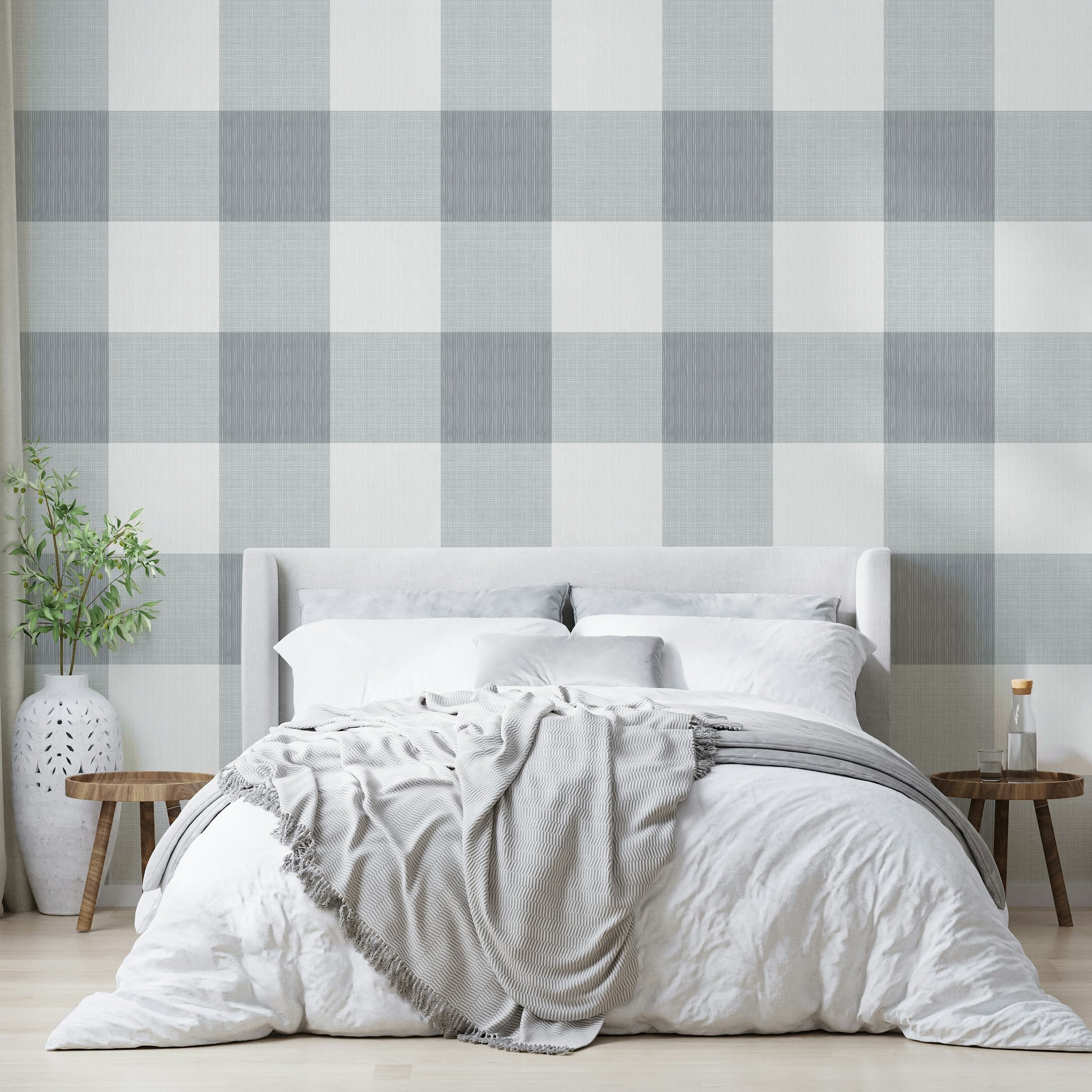 Rustic gray plaid wallpaper for cozy rooms

