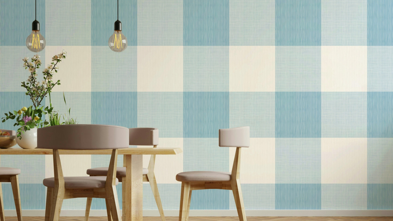 Light blue buffalo plaid wallpaper design

