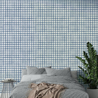 Farmhouse checkered wallpaper in deep navy
