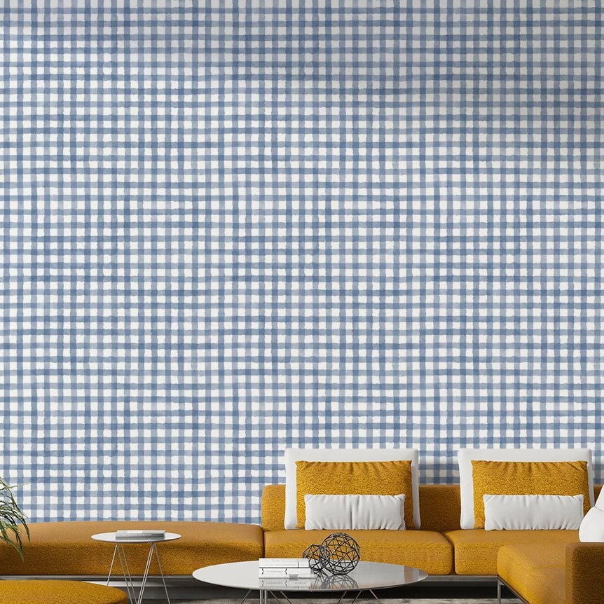 Navy and beige check wallpaper for walls
