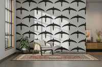 Coastal bird wallpaper with flying swifts in white

