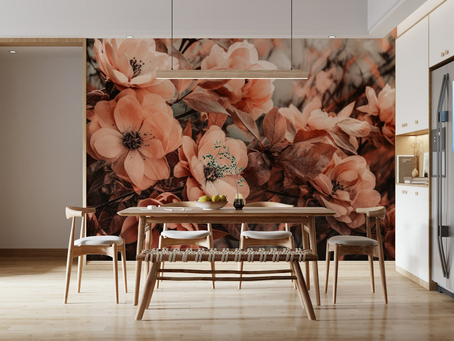 A beautiful modern art wall mural of delicate flowers.

